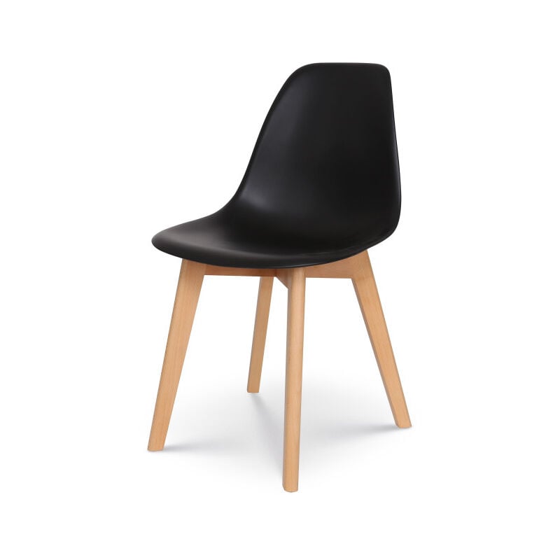 Kosmi - Chaise style scandinave modèle gabby - Coque en résine noire et pieds en bois naturel