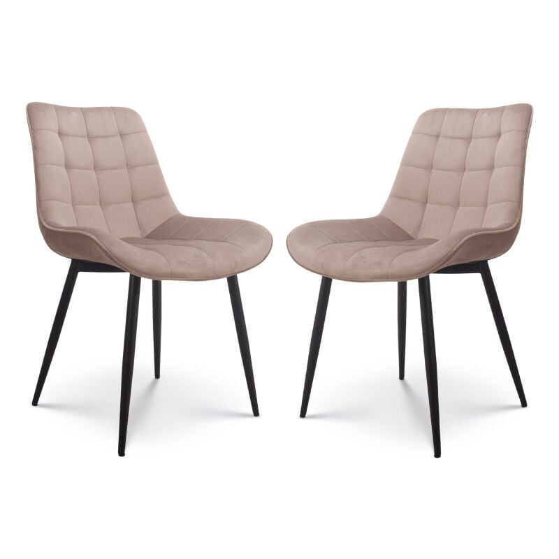 Lot de 2 chaises Modernes en Tissu Velours Couleur Beige avec Pieds en Métal