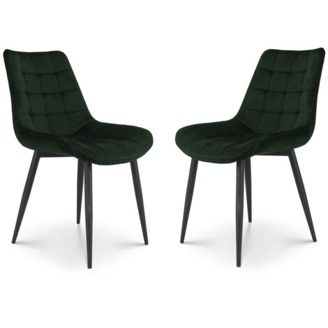 Kosmi – Lot de 2 chaises modernes en tissu velours vert foncé – Pieds en métal – Confort supérieur pour intérieur contemporain