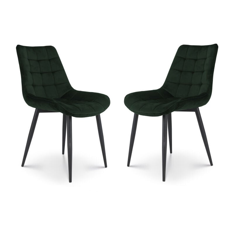 Kosmi - Lot de 2 chaises Modernes en Tissu Velours Vert Foncé avec Pieds en Métal
