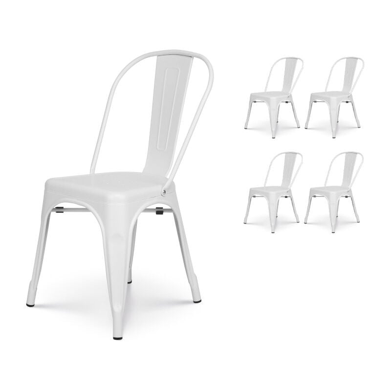 Kosmi - Lot de 4 chaises en métal blanc mat - Style Industriel
