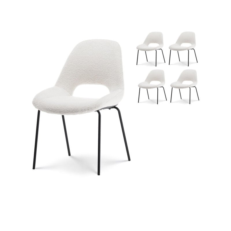 Kosmi - Lot de 4 chaises en tissu beige lucas aspect bouclette