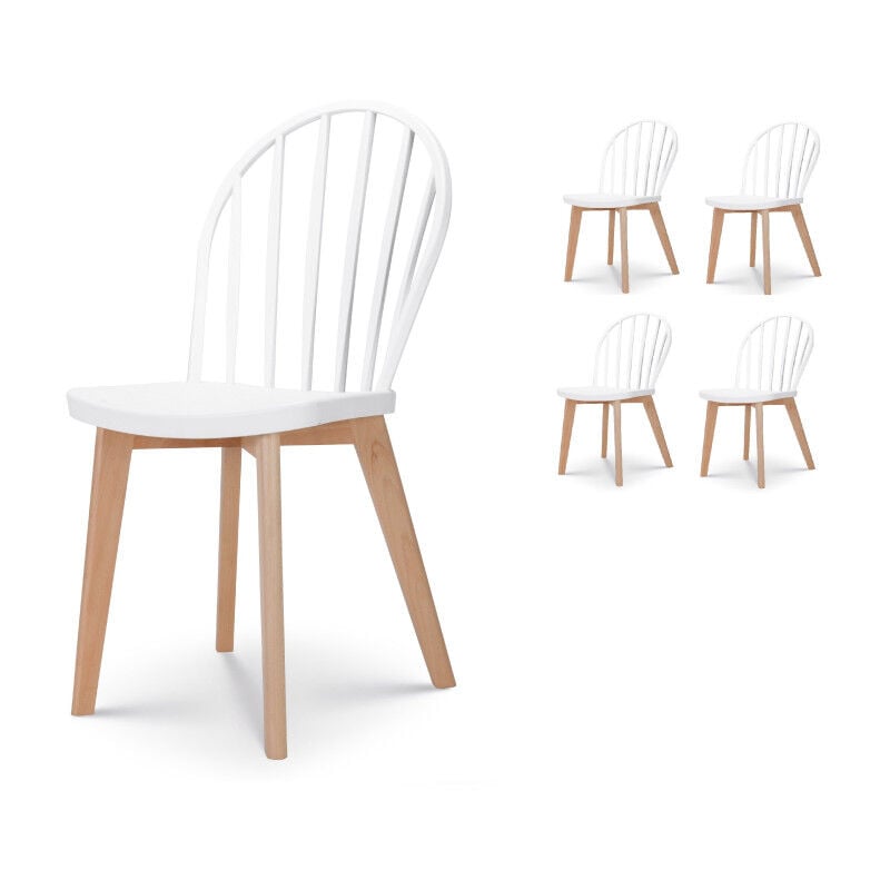 Kosmi - Lot de 4 chaises de salle à manger emy blanches avec pieds en bois