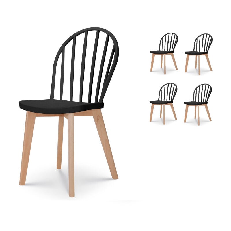 Kosmi - Lot de 4 chaises de salle à manger emy noire avec pieds en bois