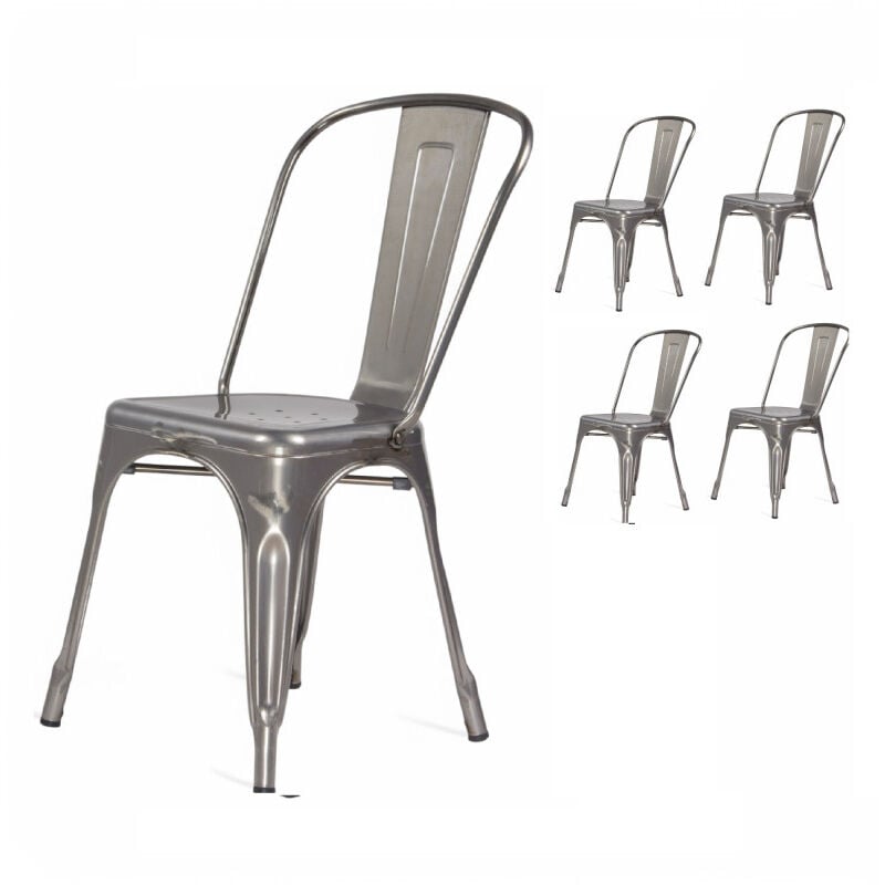 Lot de 4 chaises en métal brut aspect galvanisé - Style industriel