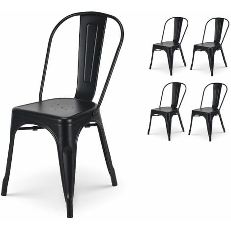 KOSMI - Lot de 4 chaises en métal noir mat - Style industriel