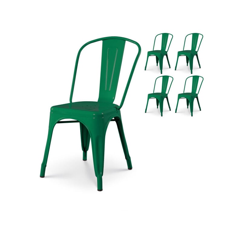 Kosmi - Lot de 4 chaises style industriel en métal vert - Finition brillant