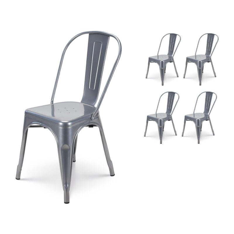 Kosmi - Lot de 4 chaises en métal gris brillant - Style industriel