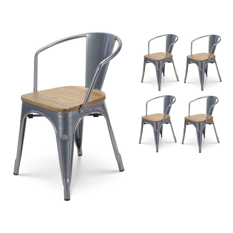 Lot De 4 Chaises De Bar Style Industriel En Métal Noir Et Bois Clair Hauteur 66cm