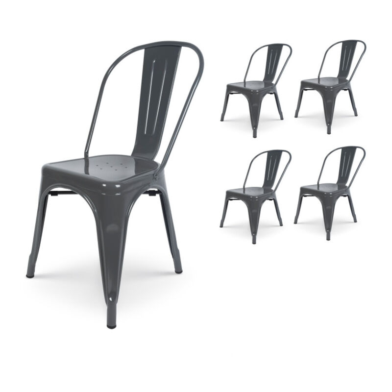 Lot de 4 chaises en métal gris foncé effet brillant - Style industriel