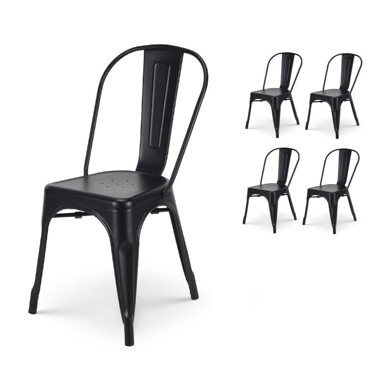 Kosmi - Lot de 4 chaises en métal noir mat - Style industriel