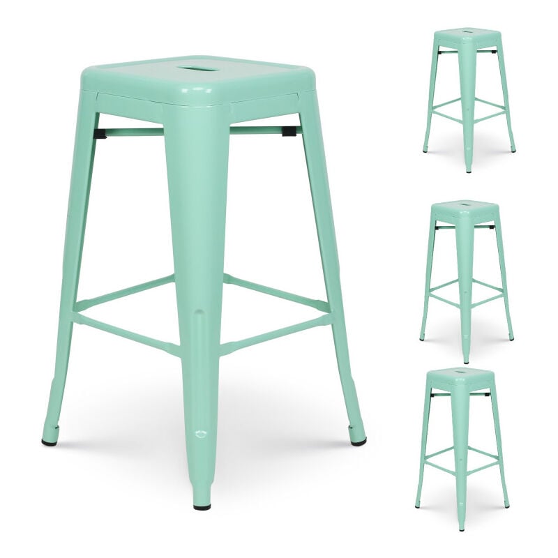 Lot de 4 tabourets de bar style industriel vert clair brillant Hauteur 66cm
