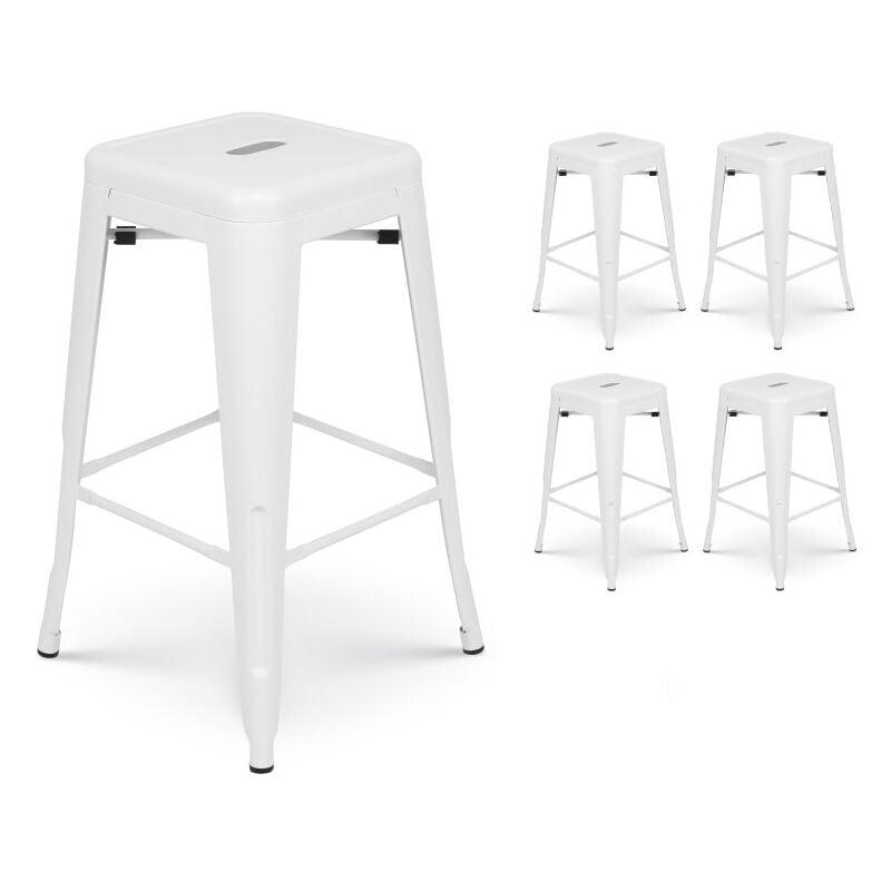 Kosmi - Lot de 4 tabourets de bar en métal blanc mat style industriel - Hauteur 66 cm