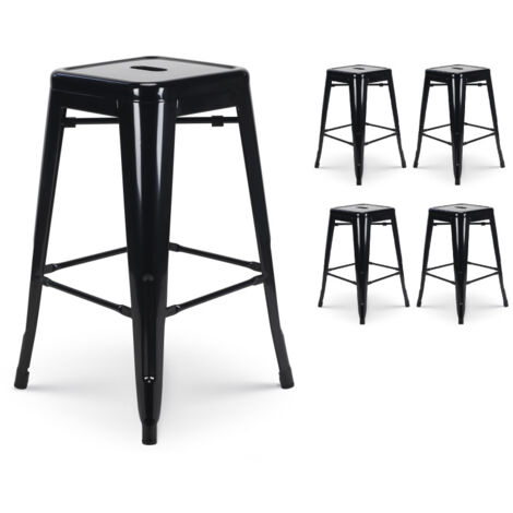 Kosmi – Lot de 4 tabourets de bar en métal noir brillant – Hauteur 66 cm – Style industriel – Empilables pour intérieur