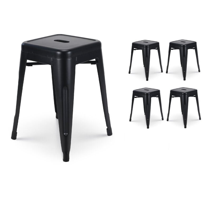 Lot de 4 tabourets en métal noir mat style industriel - Hauteur 46 cm