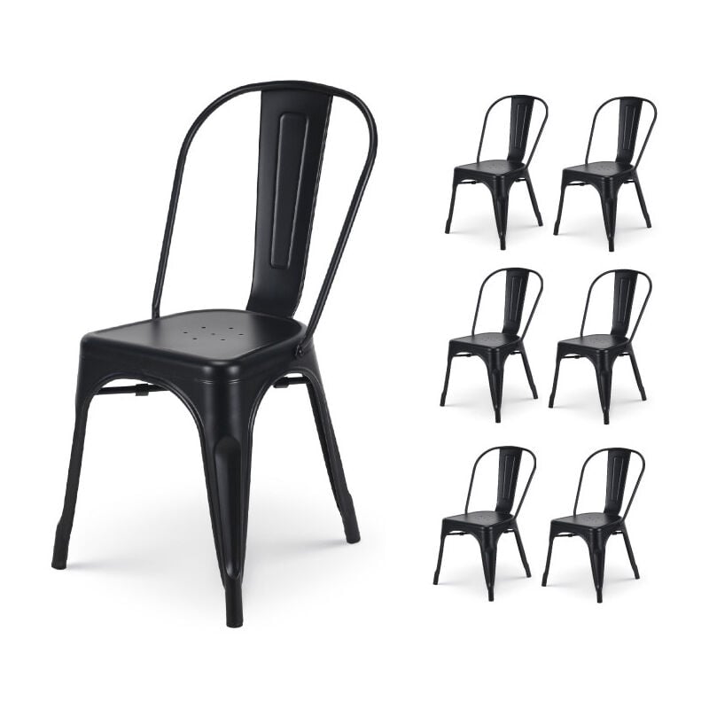 Kosmi - Lot de 6 chaises en métal noir mat - Style industriel