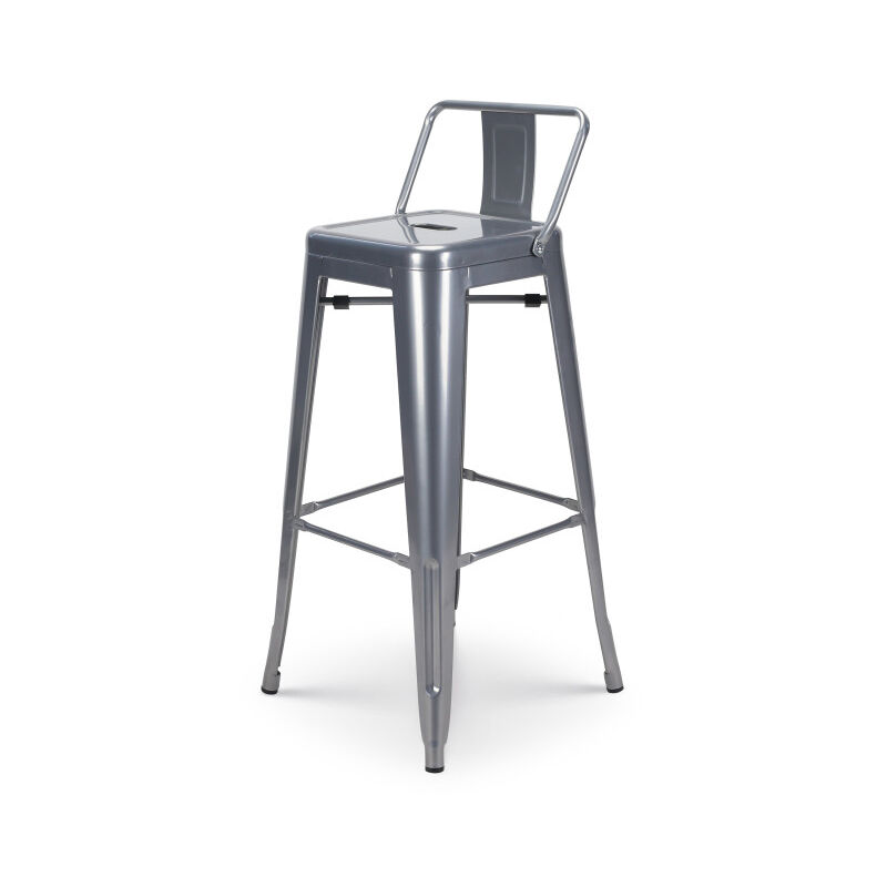Kosmi - Tabouret de bar en métal silver avec dossier - Hauteur assise 66cm