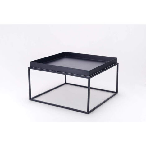 KOSMI.FR - Tavolino in metallo nero, vassoio rimovibile, 60x60 cm, altezza 40 cm