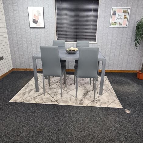 main image of "KOSY KOALA ALL GREY GLASS DINING TABLE AND 4 GREY FAUX LEATHER CHAIRS (Grey, Table with 4 chairs)"