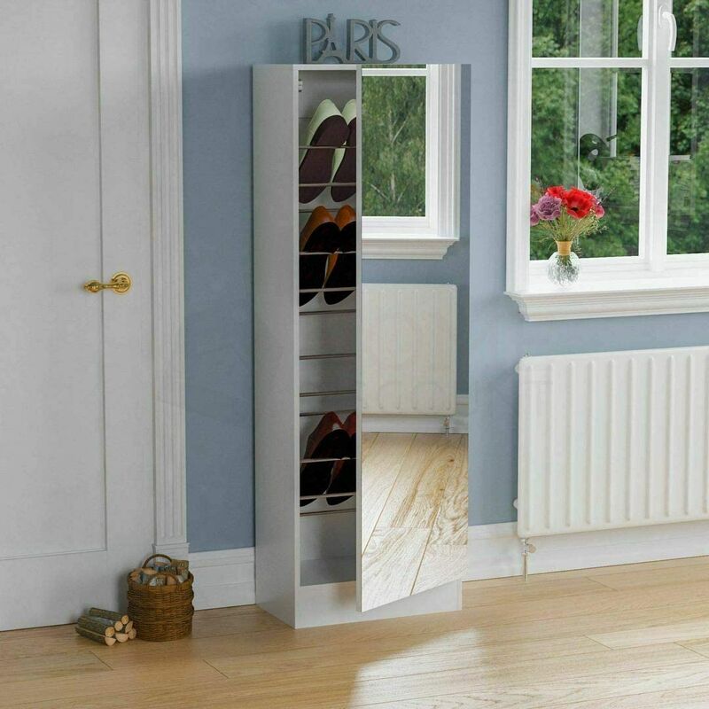 Kosy Koala Mirrored Shoe Cabinet Hallway Cupboard Storage Organiser Footwear Stand Rack 6ft Mirrored Shoe Cabinet Storage Full Mirror Oak Effect Or Black Or White White 30 Xbix Tw0c