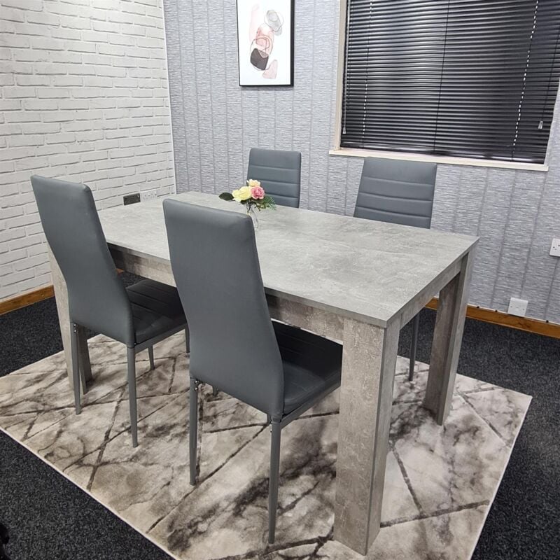 Kosy Koala - Modern Wood Stone Grey Dining Table with 4 PU Faux Leather Grey Chairs (Table with 4 Grey Metal Chairs)