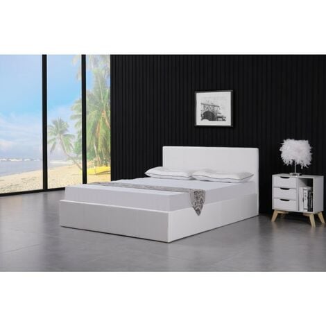 KOSY KOALA Ottoman Storage Bed Side Lift Opening white Colour (White, 4FT SMALL DOUBLE BED FRAME)