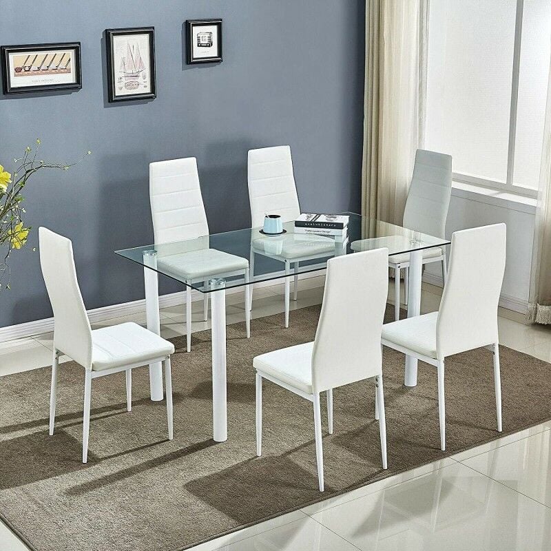 Kosy Koala Stunning White Glass Dining Table Set And 6 Or 4 White Faux Leather Chairs Table With 4 White Chairs X6 01lq Lacz