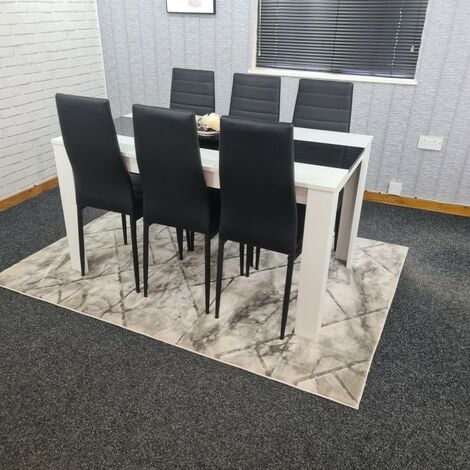 main image of "KOSY KOALA White and Black wood dining Table with 6 Metal Faux Leather chairs"