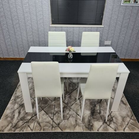 KOSY KOALA White Dining Table With 4 White Faux Leather Chairs High Gloss Wood Dining Table Set