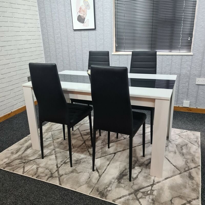 Kosy Koala - White Wood Dining Table and 4 Black Faux Leather Chairs High Gloss Wood Dining Set (Table with 4 black chairs)