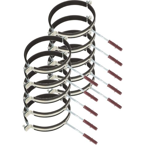 KOTARBAU® 10 pces. Collier de Serrage Tuyau - Acier Galvanisé - 8" - Fixation pour Tube - Collier de Fixation - avec Joint en Caoutchouc - Fixation pour Tube - avec Chevilles - Noir Argenté