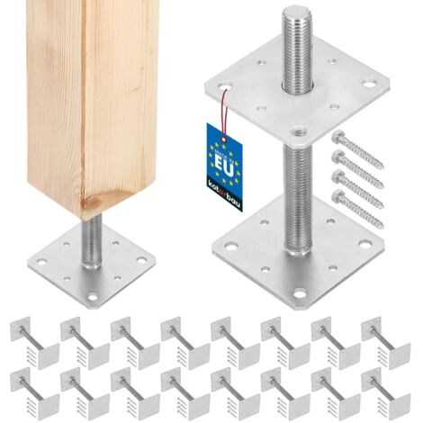 KOTARBAU® 16 pces. Support de Poteau - Acier Galvanisé - 110 x 110 x 250 mm - M24 - Argent - Pied Réglable - Support Poteau Bois - Fixation Robuste Extérieur Intérieur