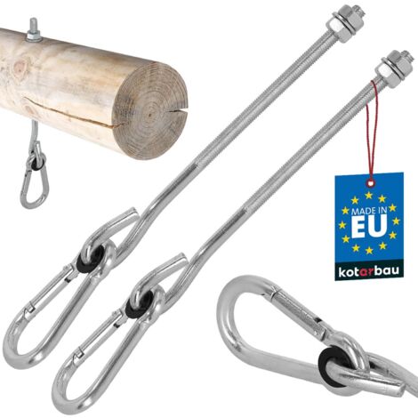 KOTARBAU® 2 pcs Crochet de Balançoire  - Acier Galvanisé - M10 x 230 mm - Argent - avec Mousqueton - pour Bois - Accroche Balancoire - Résistant