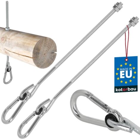 KOTARBAU® 2 pcs Crochet de Balançoire  - Acier Galvanisé - M10 x 330 mm - Argent - avec Mousqueton - pour Bois - Accroche Balancoire - Résistant