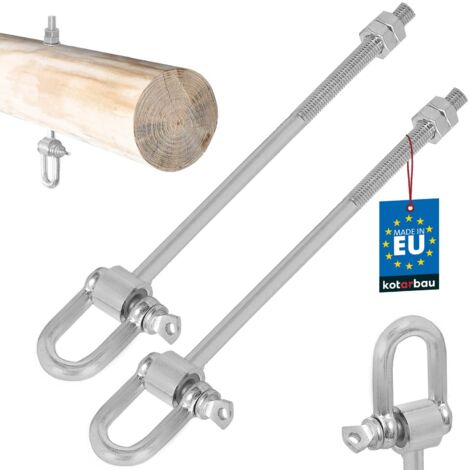 KOTARBAU® 2 pcs Crochet de Balancoire - M10 x 200 mm - Accroche Balancoire - Acier Galvanisé - Argent - avec Étrier et Pointes - Filetage Bois