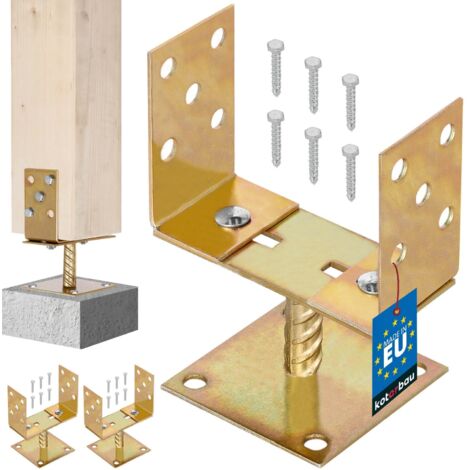 KOTARBAU® 2 pcs Support de Poteau Bois - Pied Réglable - 0-160 mm - à Visser - Acier Galvanisé - Pied de Poteau Réglable  - Or