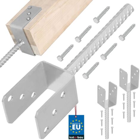 KOTARBAU® 2 pcs Support Poteau à Sceller - Acier Galvanisé - 61 mm - Argent - Pied de Poteau Bois - avec Ancrage Béton - Embase Robuste pour Clôture Jardin Terrasse