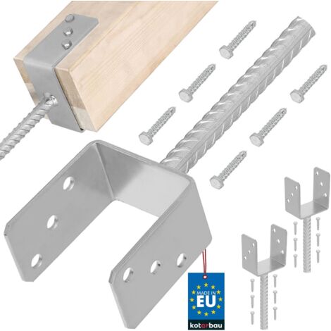 KOTARBAU® 2 pcs Support Poteau à Sceller - Acier Galvanisé - 91 mm - Argent - Pied de Poteau Bois - avec Ancrage Béton - Embase Robuste pour Clôture Jardin Terrasse