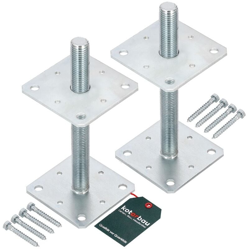KOTARBAU 2 pièces pfostenträger 110 mm x 110 mm x 250 mm Gewinde M24 mm Verzinkt Stützenfuß Höhenverstellbar Bodenfuß Betonfuß Zum Aufschrauben