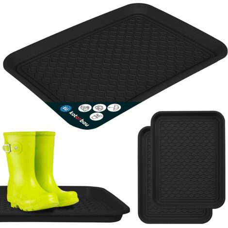 KOTARBAU® 2 Pièces Bac à Chaussures - Bac D'égouttement pour Chaussures - Plastique - 38 x 50 cm - Noir - Imperméable - pour Couloir - Plateau Égouttoir à Bord Surélevé