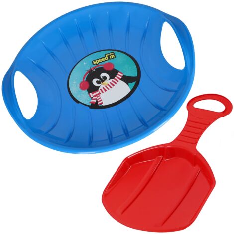 KOTARBAU® 2 Pièces Luge Enfant - PVC - 60 cm - Bleu & Rouge - Luge à Neige - Traineau à Neige - Luge Pelle - avec Poignées Ergonomiques - pour Enfants Et Adultes - Résistant -  Pour Pistes Hivernales