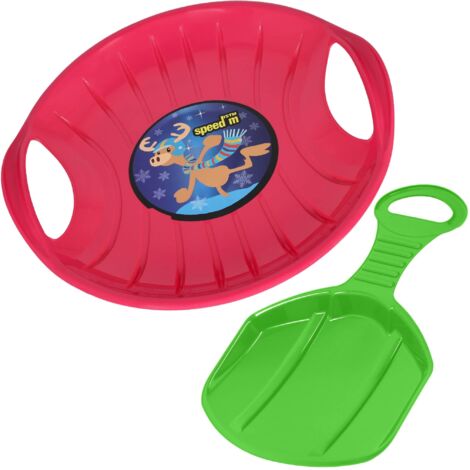 KOTARBAU® 2 Pièces Luge Enfant - PVC - 60 cm - Rose & Vert - Luge à Neige - Traineau à Neige - Luge Pelle - avec Poignées Ergonomiques - pour Enfants Et Adultes - Résistant -  Pour Pistes Hivernales