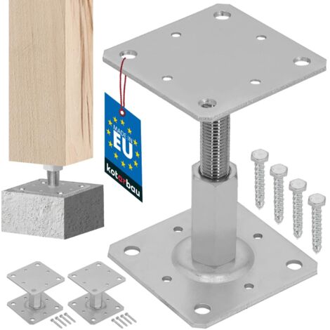 KOTARBAU® 2 Pièces Pied Réglable - Support de Poteau - Acier Galvanisé - 110 x 110 mm - Argent - Pied de Poteau Reglable - 90 - 150 mm