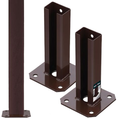 KOTARBAU® 2 Pièces Support Poteau - pour Clôture - à Visser - Pied de Poteau - Acier Revêtu par Poudre - 60 x 40 mm - Marron - Fixation Robuste