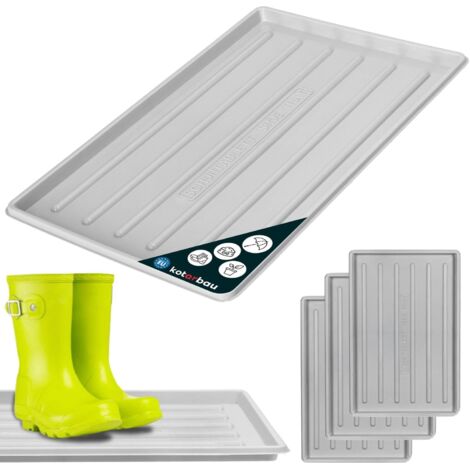 KOTARBAU® 3 Pièces Bac à Chaussures - Bac D'égouttement pour Chaussures - Plastique - 45 x 30 cm - Gris - Imperméable - Plateau Égouttoir à Bord Surélevé - pour Couloir