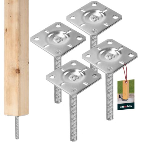 KOTARBAU® 4 pcs Support de Poteau à Sceller - Acier Galvanisé - 100 x 100 x 200 mm - Argent - Pied de Poteau - avec Ancre Béton - pour Clôture et Poutre - Robuste - Résistant à La Corrosion