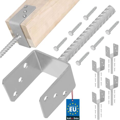 KOTARBAU® 4 pcs Support Poteau à Sceller - Acier Galvanisé - 101 mm - Argent - Pied de Poteau Bois - avec Ancrage Béton - Embase Robuste pour Clôture Jardin Terrasse