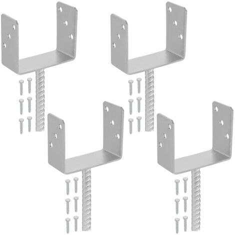 KOTARBAU® 4 pcs Support Poteau à Sceller - Acier Galvanisé - 141 mm - Argent - Pied de Poteau Bois - avec Ancrage Béton - Embase Robuste pour Clôture Jardin Terrasse