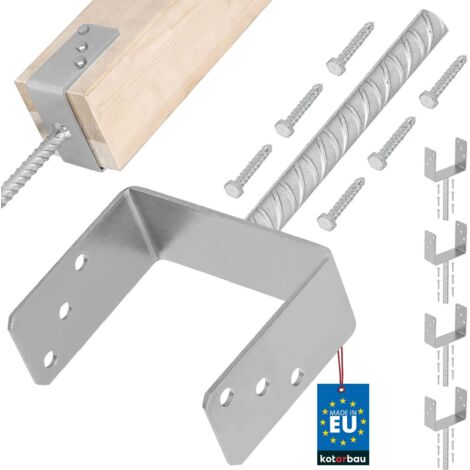 KOTARBAU® 4 pcs Support Poteau à Sceller - Acier Galvanisé - 151 mm - Argent - Pied de Poteau Bois - avec Ancrage Béton - Embase Robuste pour Clôture Jardin Terrasse