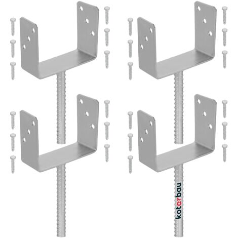 KOTARBAU® 4 pcs Support Poteau à Sceller - Acier Galvanisé - 161 mm - Argent - Pied de Poteau Bois - avec Ancrage Béton - Embase Robuste pour Clôture Jardin Terrasse